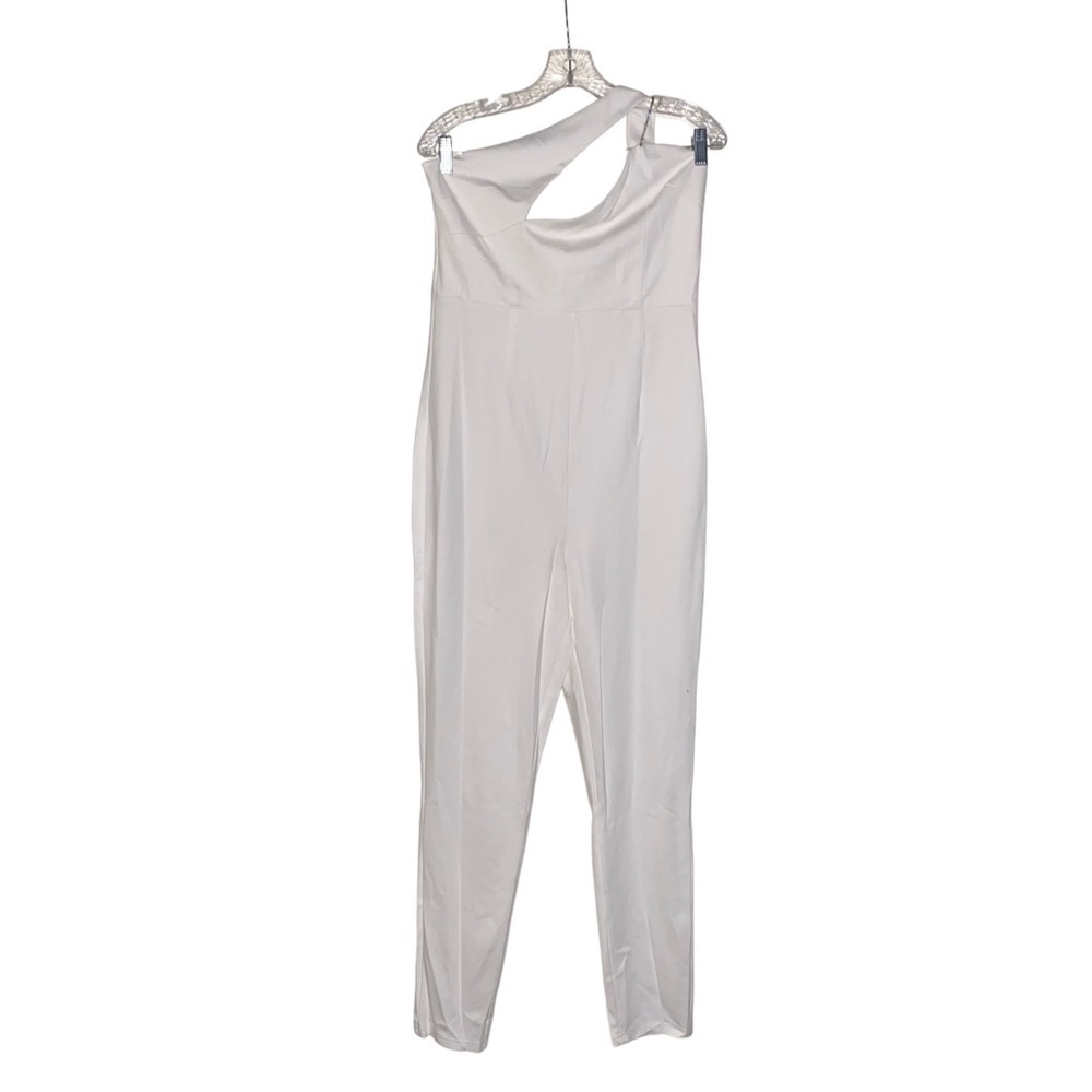 Superdown Tiasha X Revolve One Shoulder Asymmetrical White Jumpsuit Women XL NWT